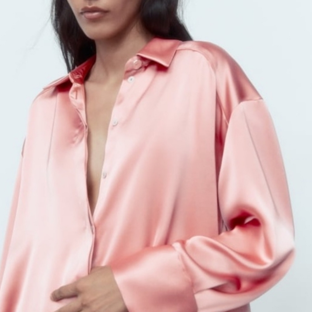 Zara Satin Effect Pink Button-Up Blouse